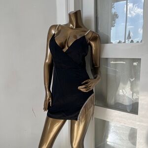 Brand New! Elegant Black Dress with Fringe Detail